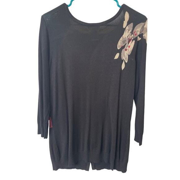 Monroe & Main floral lightweight black cardigan sweater red flower Size L - Picture 2 of 3